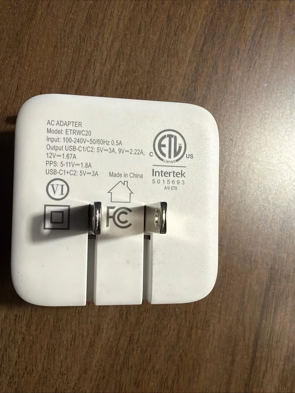 ReTrak Model #ETRWC20 AC Adapter Plug With Type C Cable